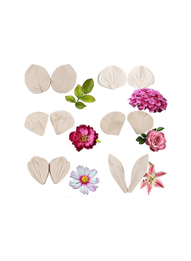S-TOP 6set Gumpaste Fondant Rose Veined Mold - Gum Paste Peony, Sugar Flower Cake Decorating Tool for Lily, Daisy, Hydrangea Wedding Cake Decoration - Image 1