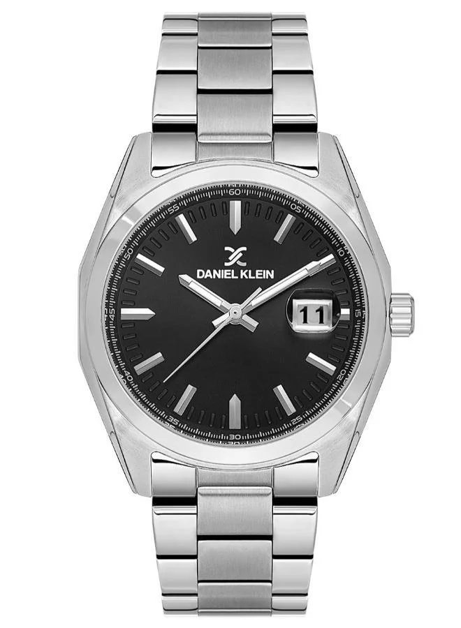 DANIEL KLEIN Men's Stainless Steel Silver Alloy Case Analog Black Round Sunray Dial Japanese Quartz Premium 50 Meters Water Resistant