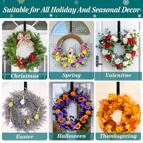 HOOSUN Wreath Hangers for Front Door,12" Wreath Hook Holder,Over The Door Hanger Hooks,Metal Garland Hangers Hook for Halloween Christmas Decorations Porch Decor - Image 2