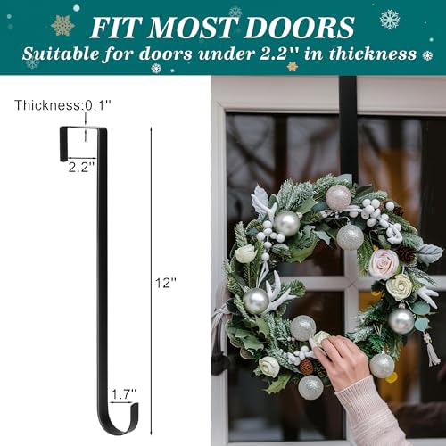 HOOSUN Wreath Hangers for Front Door,12" Wreath Hook Holder,Over The Door Hanger Hooks,Metal Garland Hangers Hook for Halloween Christmas Decorations Porch Decor - Image 4