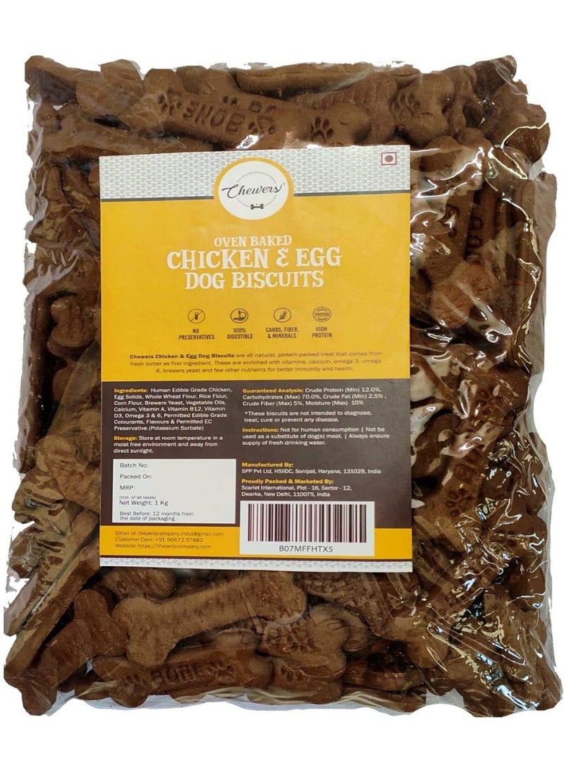 Chewers Oven Baked Real Chicken & Egg Dog Biscuits, Chicken Flavour, Dog Treat 1 Kg