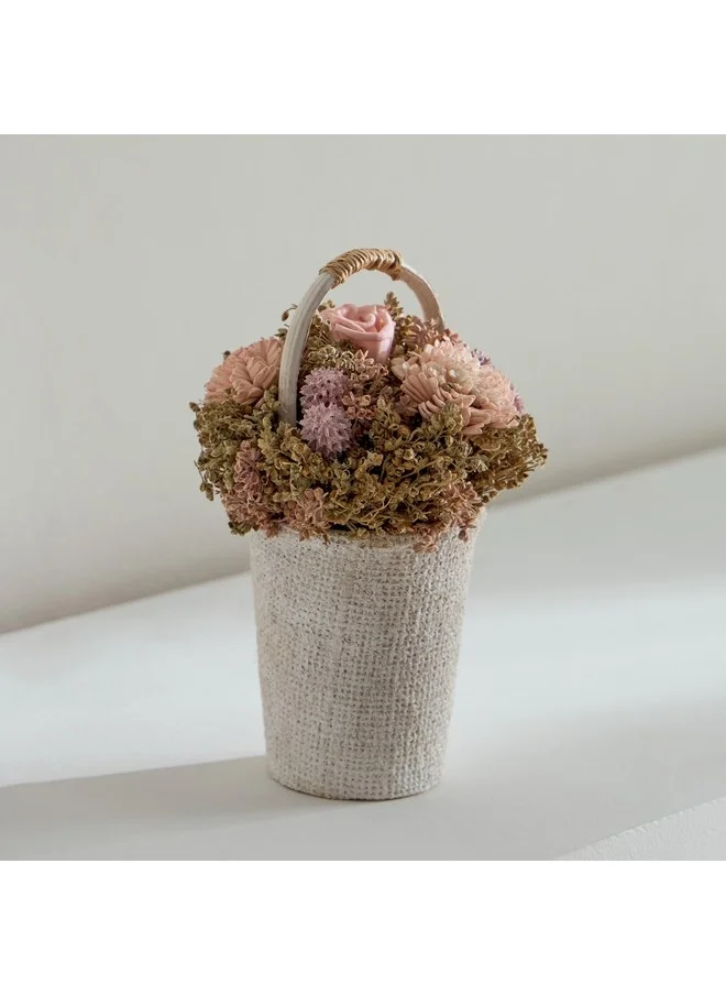Home Box Caven Mix Shola Arrangement in Round Jute Planter 11.5 x 17.5 x 11.5 cm