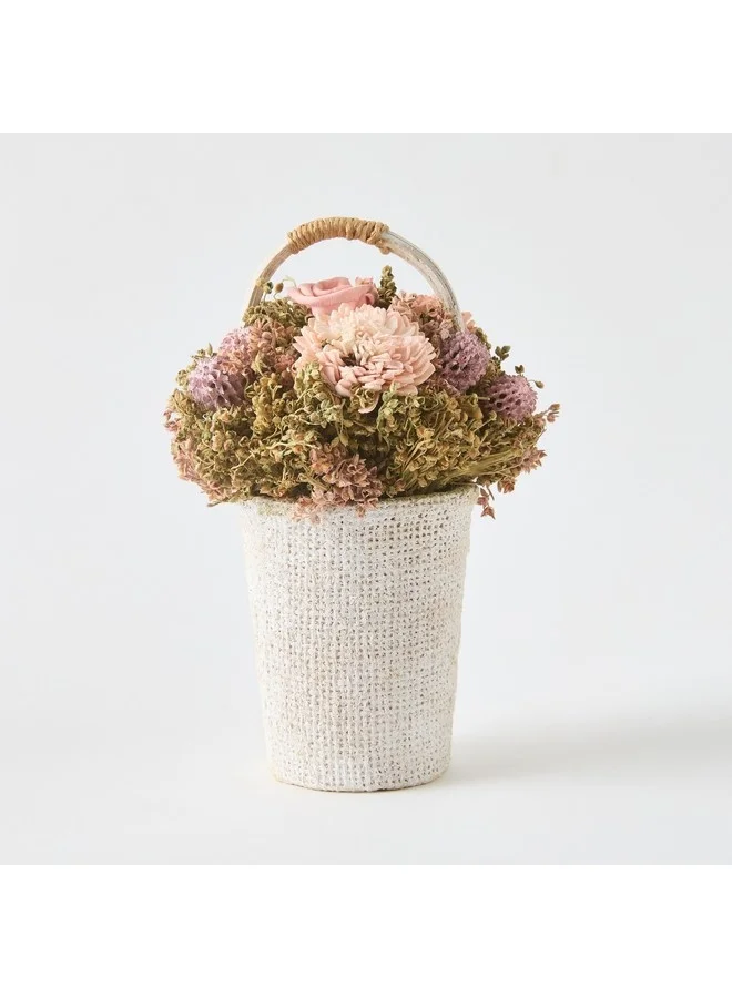 Home Box Caven Mix Shola Arrangement in Round Jute Planter 11.5 x 17.5 x 11.5 cm