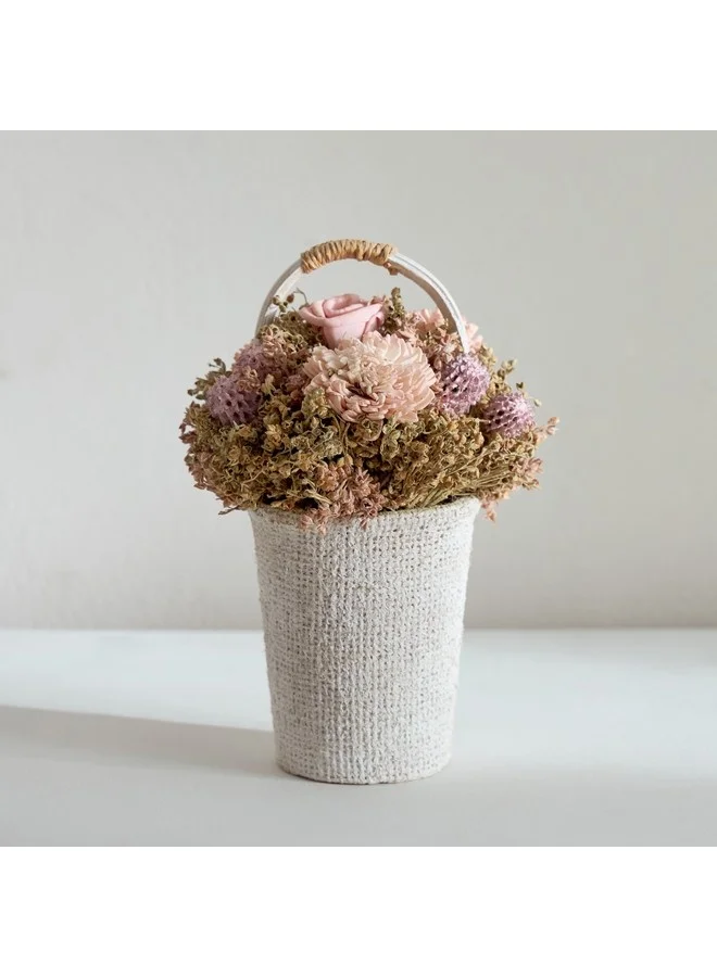 Home Box Caven Mix Shola Arrangement in Round Jute Planter 11.5 x 17.5 x 11.5 cm