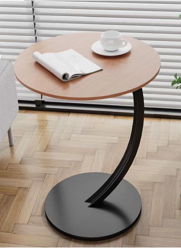 OQ Home Wooden C Shaped Side Table: Sofa, Couch, and End Table - Laptop and Snack Side Table - Movable Mini Table for Living Room, Bedroom, Balcony - Wood Color with Black Frame  - Image 1
