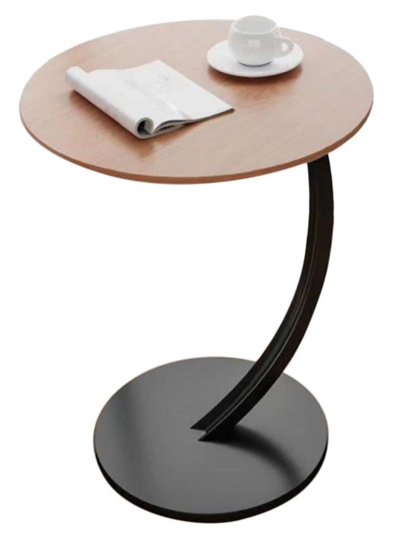OQ Home Wooden C Shaped Side Table: Sofa, Couch, and End Table - Laptop and Snack Side Table - Movable Mini Table for Living Room, Bedroom, Balcony - Wood Color with Black Frame  - Image 3