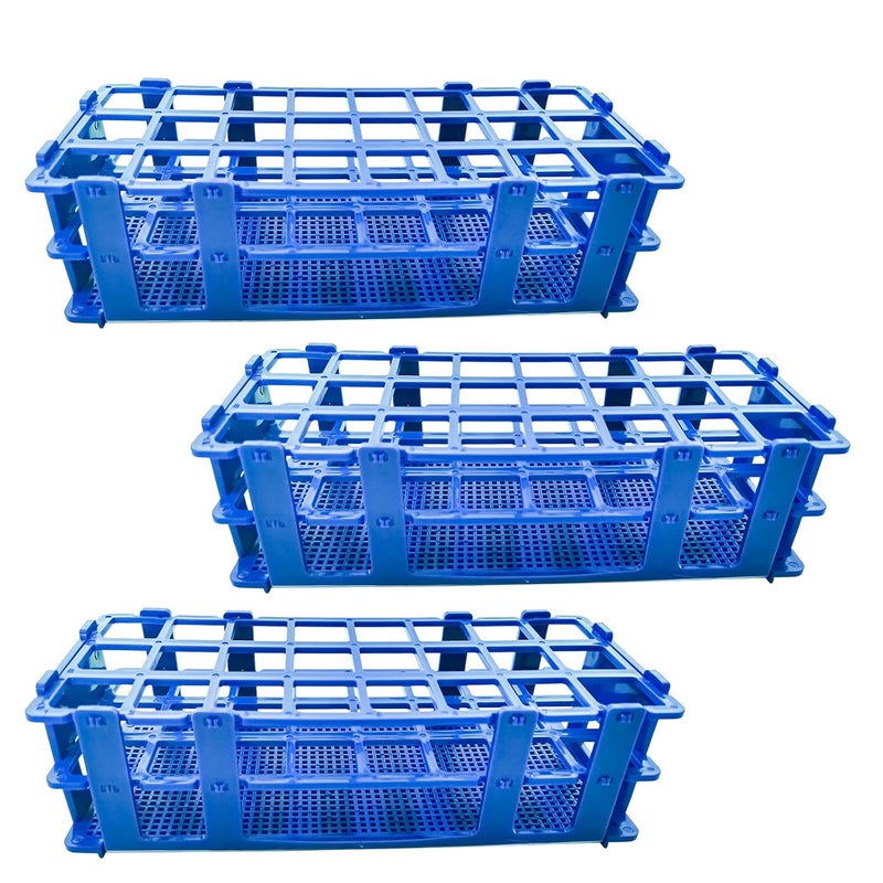 krngcwc 3 Packs Plastic Test Tube Rack, 24 Holes Lab Test Tube Rack Holder for 25mm Test Tubes, Blue, Detachable (24holes) - Image 1