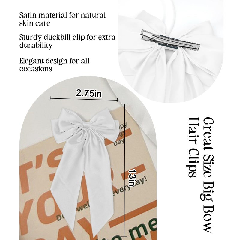ILLPTA Hair Bow for Girls,Cute Bow Hair Clips for Women Oversized Satin Hair clips Long Ribbon Hair Accessories Gifts for Girl (Pure white) - Image 5