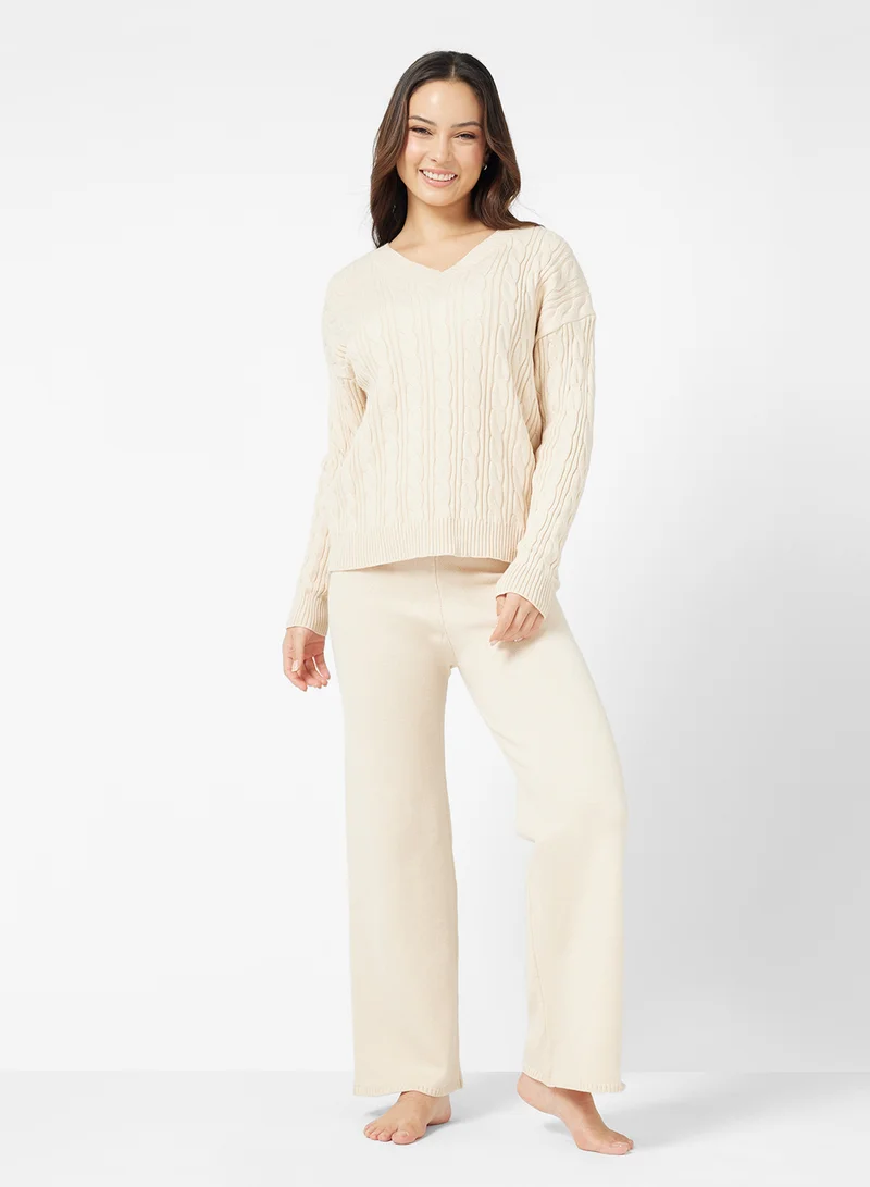جينجر بيسيكس Cable Knit Sweater & Pant Coord Set