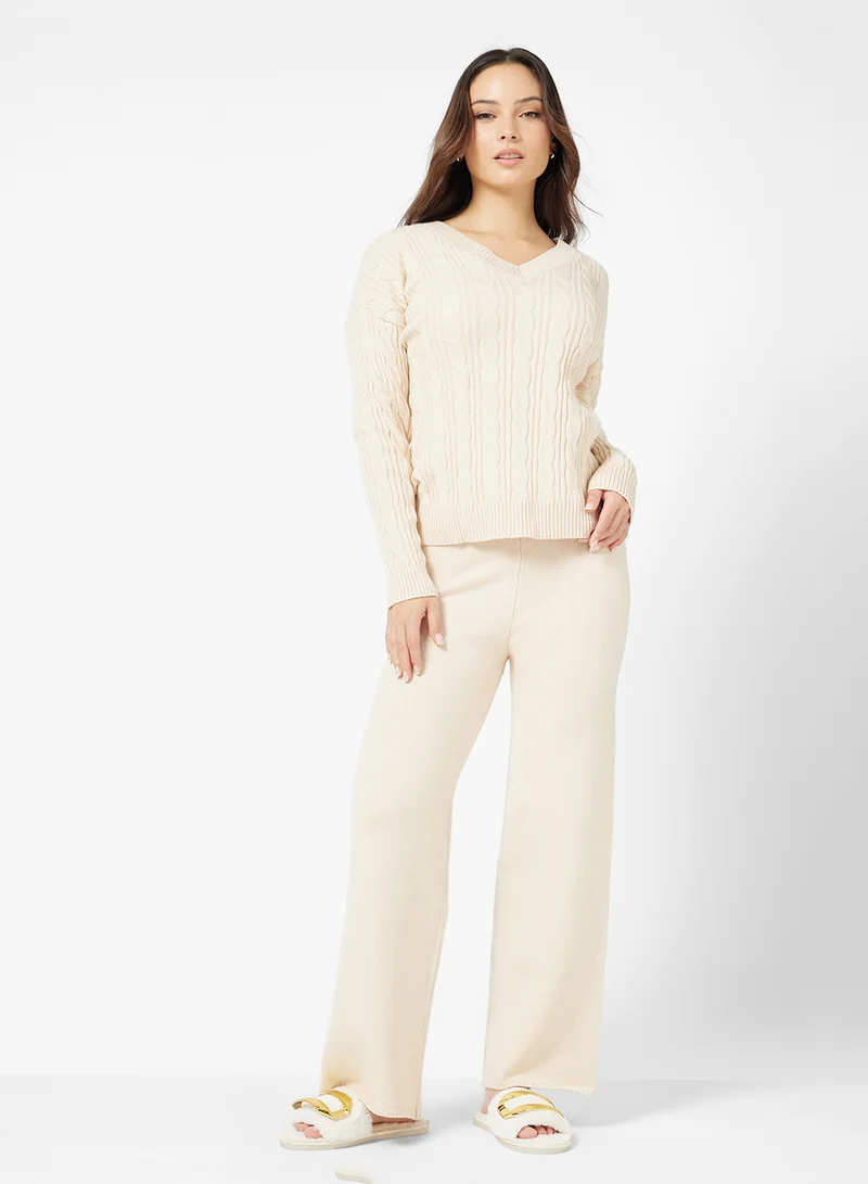 Ginger Basics Cable Knit Sweater & Pant Coord Set