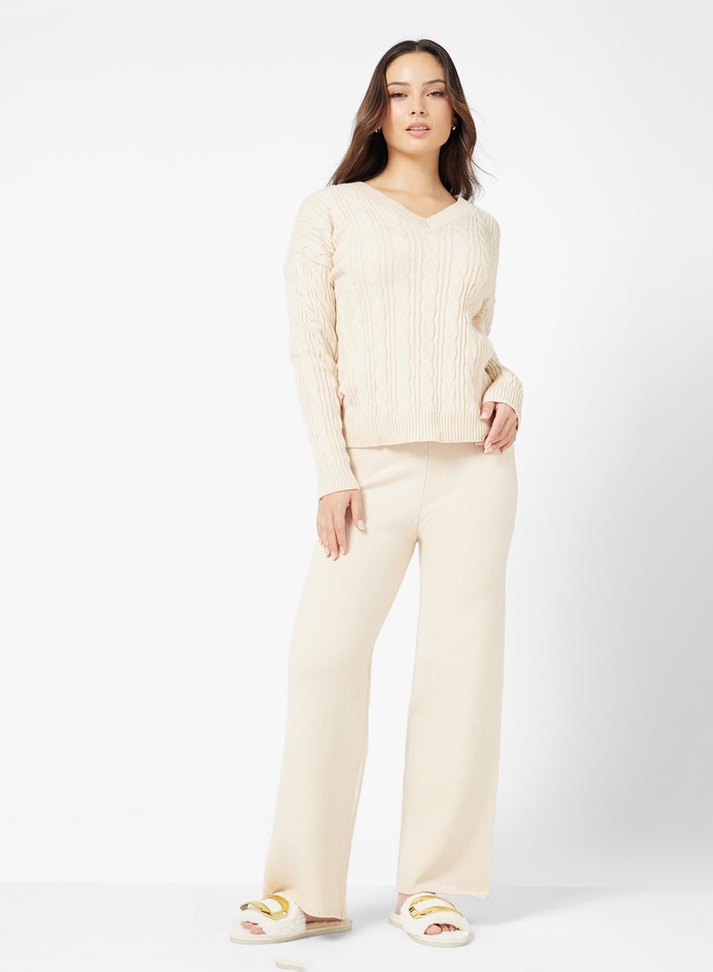 Ginger Basics Cable Knit Sweater & Pant Coord Set - Image 1