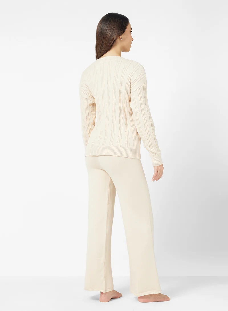 Ginger Basics Cable Knit Sweater & Pant Coord Set