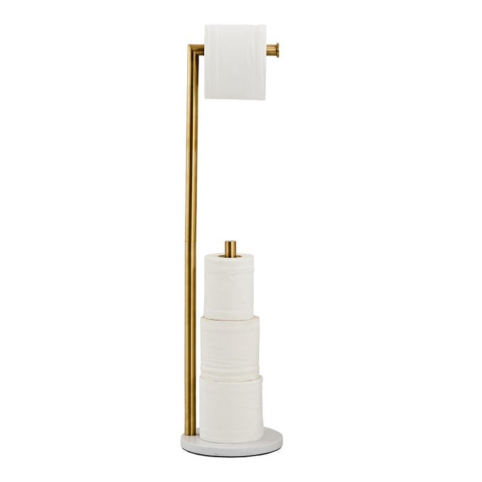 MARBLE TOILET PAPER HOLDER STAND BRUSHED GOLD FREESTANDING WITH STORAGE FLOOR STAND GOLD TOILET ROLL HOLDER STANDING PAPER TOWEL HOLDER