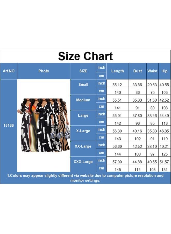 CaniBtr Maxi Dresses for Women Casual 3/4 Sleeve Wrap V Neck Semi Formal Elegant Long Church Dress with Belt, Printed19, XL - Image 4