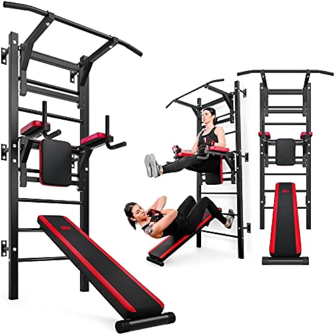 rayihni رف حائط هوب سبورت لجيمناستيك مثبت على الحائط HS-1008K مع محطة غطس، بار سحب ومدرب بطن - Image 2