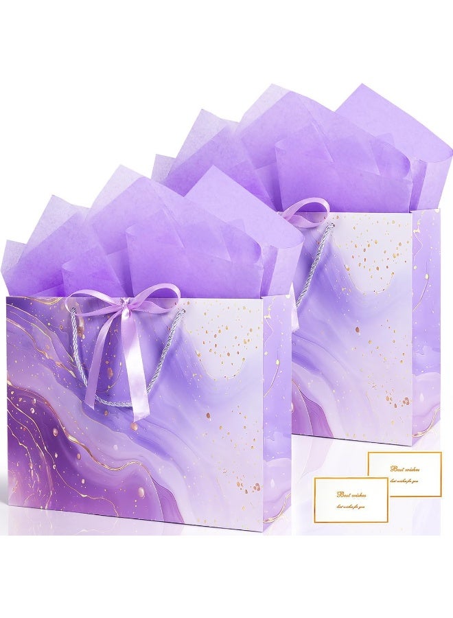 Purple Gift Bags, 2PCS 13” Large Gift Bags with Tissue Paper and Greeting Cards, Gift Bag with Handles Bow for Women Girls, Purple Gift Bags for Birthday Wedding Bridal Baby Shower Anniversaries - Image 1
