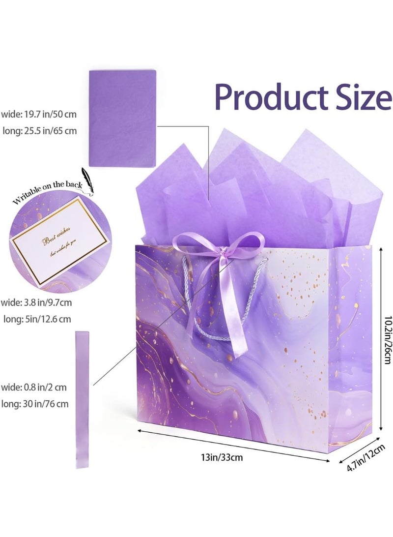 Purple Gift Bags, 2PCS 13” Large Gift Bags with Tissue Paper and Greeting Cards, Gift Bag with Handles Bow for Women Girls, Purple Gift Bags for Birthday Wedding Bridal Baby Shower Anniversaries - Image 3