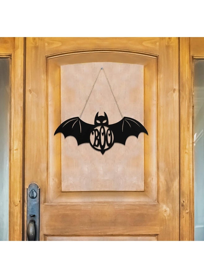 Jetec Jetec Halloween Door Hanger Black Boo Door Sign Decor Round Wood Hanging Sign Personalized Rustic Door Hanger Sign Wooden Halloween Wall Hanging Sign for Home Outdoor Indoor Decoration (Bat Style)  - Image 4