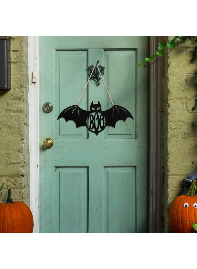 Jetec Jetec Halloween Door Hanger Black Boo Door Sign Decor Round Wood Hanging Sign Personalized Rustic Door Hanger Sign Wooden Halloween Wall Hanging Sign for Home Outdoor Indoor Decoration (Bat Style)  - Image 5