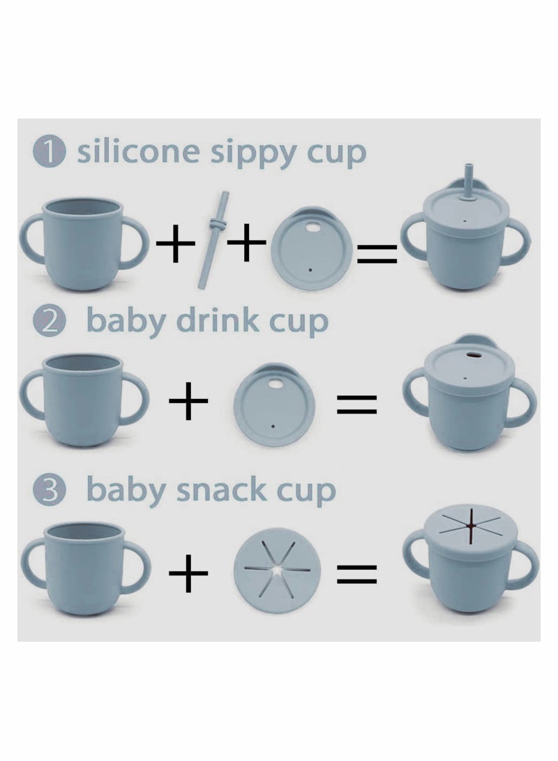 Silicone Sippy Cups for Baby, Toddlers Sippy Cup u0026 Snack Container 2-in-1(Turquoise Green) - Image 5
