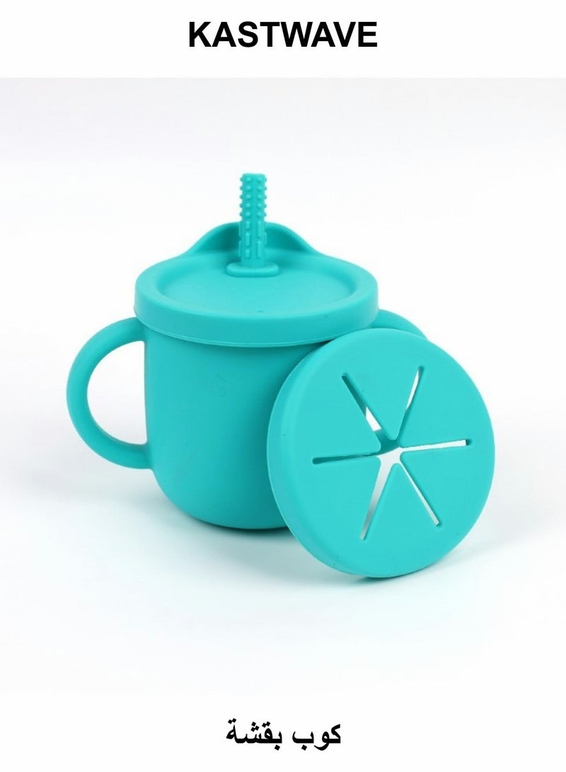 Silicone Sippy Cups for Baby, Toddlers Sippy Cup u0026 Snack Container 2-in-1(Turquoise Green) - Image 1