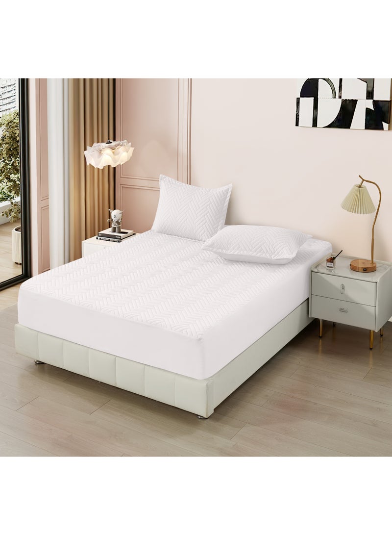 Cotton Quilt Set Queen Size. Lightweight Soft-Finished Pre-Washed Cotton Diamond Stitch Quilted Bedspread for All Season(White - Single Quilt)  - Image 3