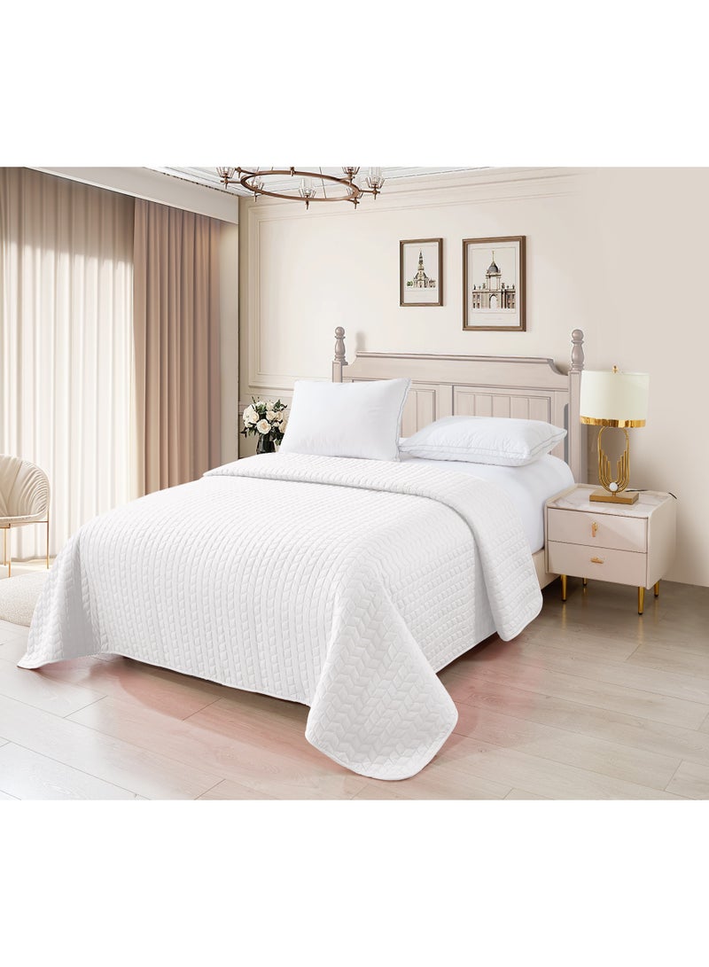 Cotton Quilt Set Queen Size. Lightweight Soft-Finished Pre-Washed Cotton Diamond Stitch Quilted Bedspread for All Season(White - Single Quilt)  - Image 4