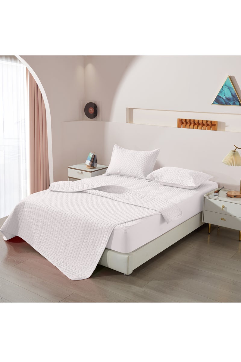 Cotton Quilt Set Queen Size. Lightweight Soft-Finished Pre-Washed Cotton Diamond Stitch Quilted Bedspread for All Season(White - Single Quilt)  - Image 5