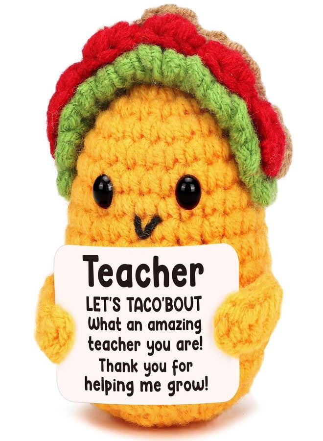 Jettryran Appreciation Gifts for Teacher Women, Funny Teachers Week Day Gifts Thank You Teacher Birthday Easter Christmas Graduation Leaving Farewell Last Day of School Valentines Small Handmade Crochet Taco - Image 1