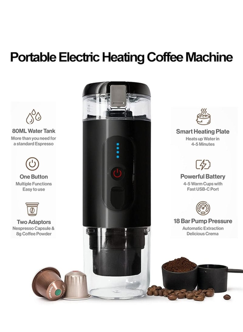 KASTWAVE Portable Espresso Machine, 20 Bar 12V Car Electric Coffee Maker, Hand Coffee Maker, Small Electric Travel Gadgets, 3 to 4 Mins Self Heating USB Charging, Perfect for Camping, Hiking - Image 4