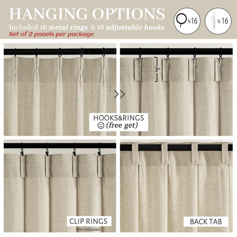 PleatedDrapes Boho Viral Linen Curtains 84 Inch Length 2 Panels Set for Living Room, Warm Beige Pinch Pleated Semi Sheer Window Drapes Light Filtering Soft Burlap Bedroom Curtain with Back Tab 40 x 84 Inches Taupe - Image 5