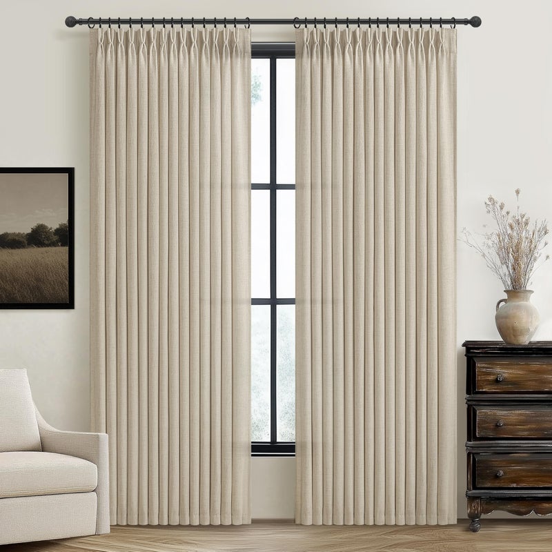 PleatedDrapes Boho Viral Linen Curtains 84 Inch Length 2 Panels Set for Living Room, Warm Beige Pinch Pleated Semi Sheer Window Drapes Light Filtering Soft Burlap Bedroom Curtain with Back Tab 40 x 84 Inches Taupe - Image 2