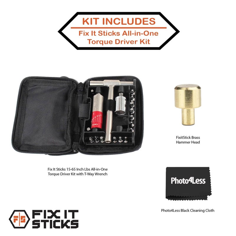 Fix It Sticks Tightening +/- 10% Accurate 15-65 inch-lbs All-In-One Torque Driver Tool Kit w/T-Way Wrench Bits Socket Adapters Bundle Brass Hammer Head Steel Insert Bit - Image 2