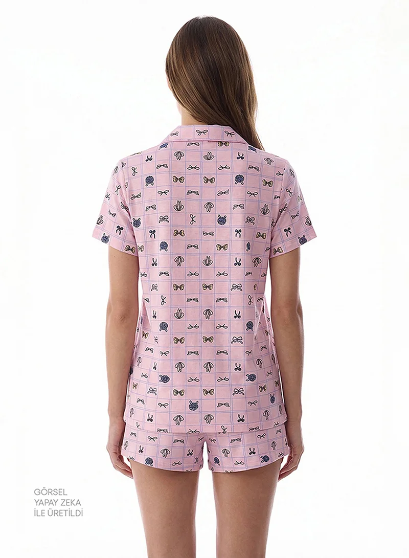 Penti Penti Women's Cotton Lounge Cute Bows Shirt & Shorts Set - Pink