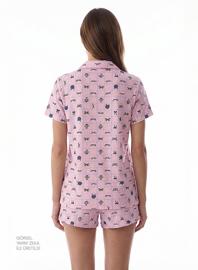 Penti Women's Cotton Lounge Cute Bows Shirt & Shorts Set - Pink - Image 2