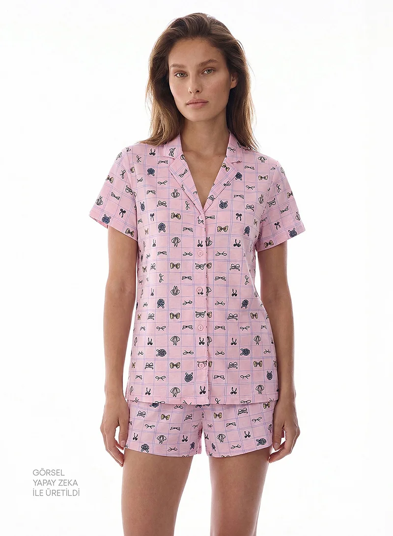 Penti Women's Cotton Lounge Cute Bows Shirt & Shorts Set - Pink