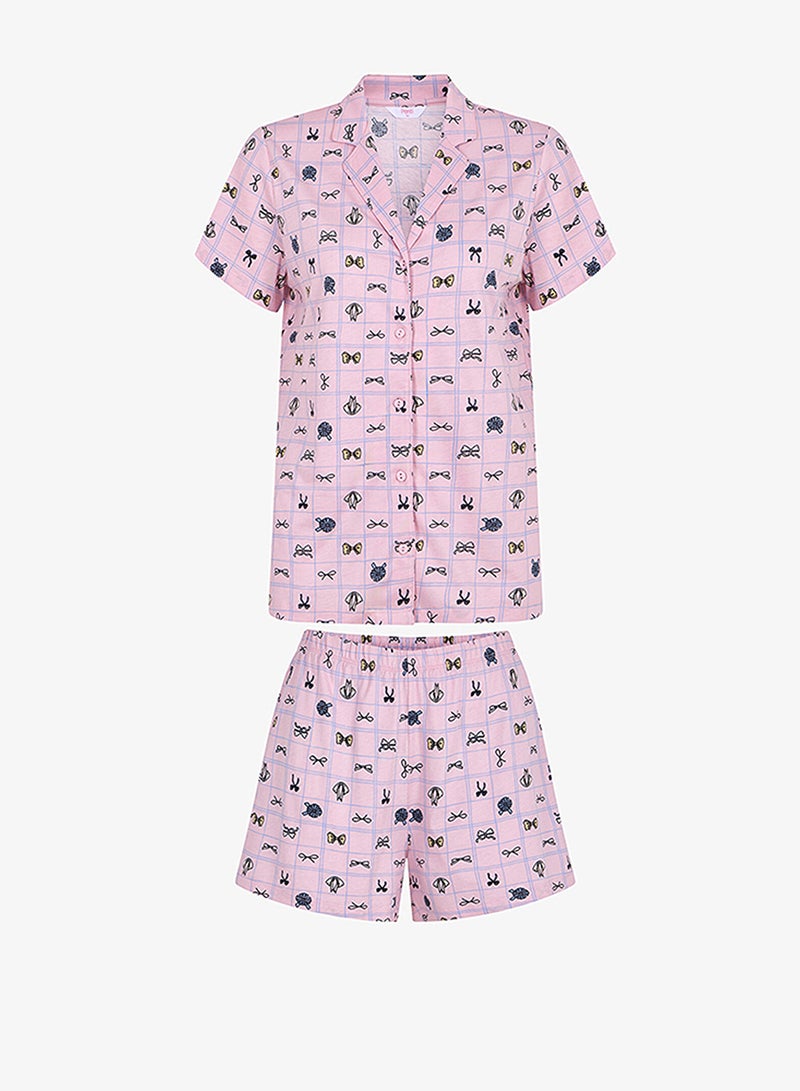 Penti Women's Cotton Lounge Cute Bows Shirt & Shorts Set - Pink - Image 3