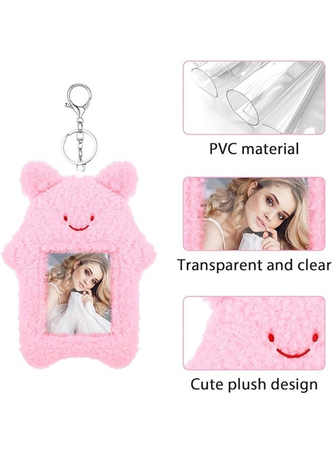 Sweet Life Kpop Photocard Holder Keychain Plush Cartoon 6.3 X 5.12 In, Cute Rabbit Kitten Photocard Holders Keychain, Photo Sleeve Protective for Id Card, Pink, White  - Image 4