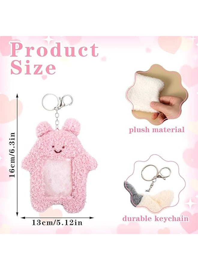 Sweet Life Kpop Photocard Holder Keychain Plush Cartoon 6.3 X 5.12 In, Cute Rabbit Kitten Photocard Holders Keychain, Photo Sleeve Protective for Id Card, Pink, White  - Image 3