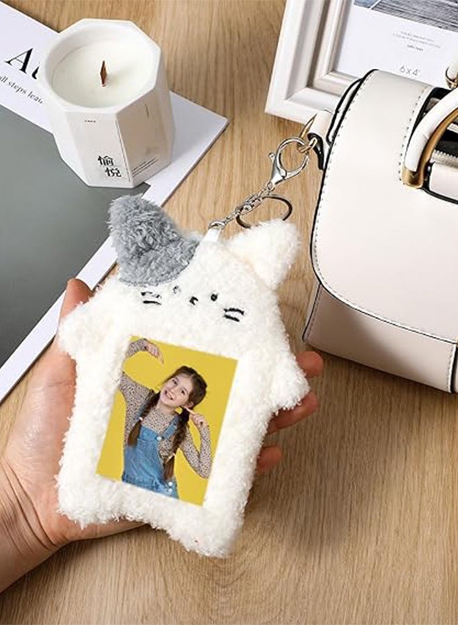 Sweet Life Kpop Photocard Holder Keychain Plush Cartoon 6.3 X 5.12 In, Cute Rabbit Kitten Photocard Holders Keychain, Photo Sleeve Protective for Id Card, Pink, White  - Image 2