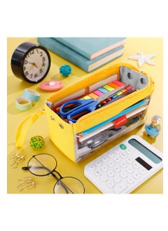 Excefore Big Capacity Pencil Pen Case, Large Pencil Pouch Clear Pen Bag, Portable Stationery Organizer, for College Teens Girls Back to School Supplies (Yellow)  - Image 4