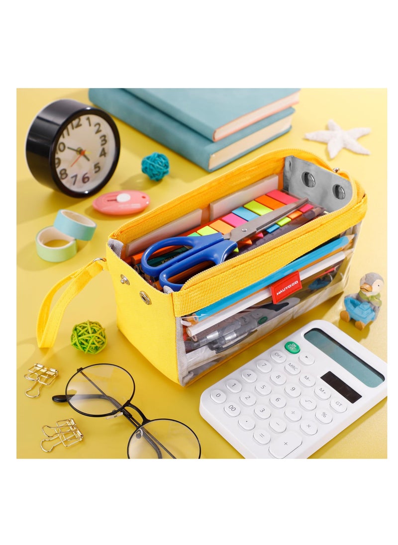 Excefore Big Capacity Pencil Pen Case, Large Pencil Pouch Clear Pen Bag, Portable Stationery Organizer, for College Teens Girls Back to School Supplies (Yellow)  - Image 4