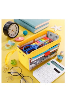 Excefore Big Capacity Pencil Pen Case, Large Pencil Pouch Clear Pen Bag, Portable Stationery Organizer, for College Teens Girls Back to School Supplies (Yellow)  - Image 3