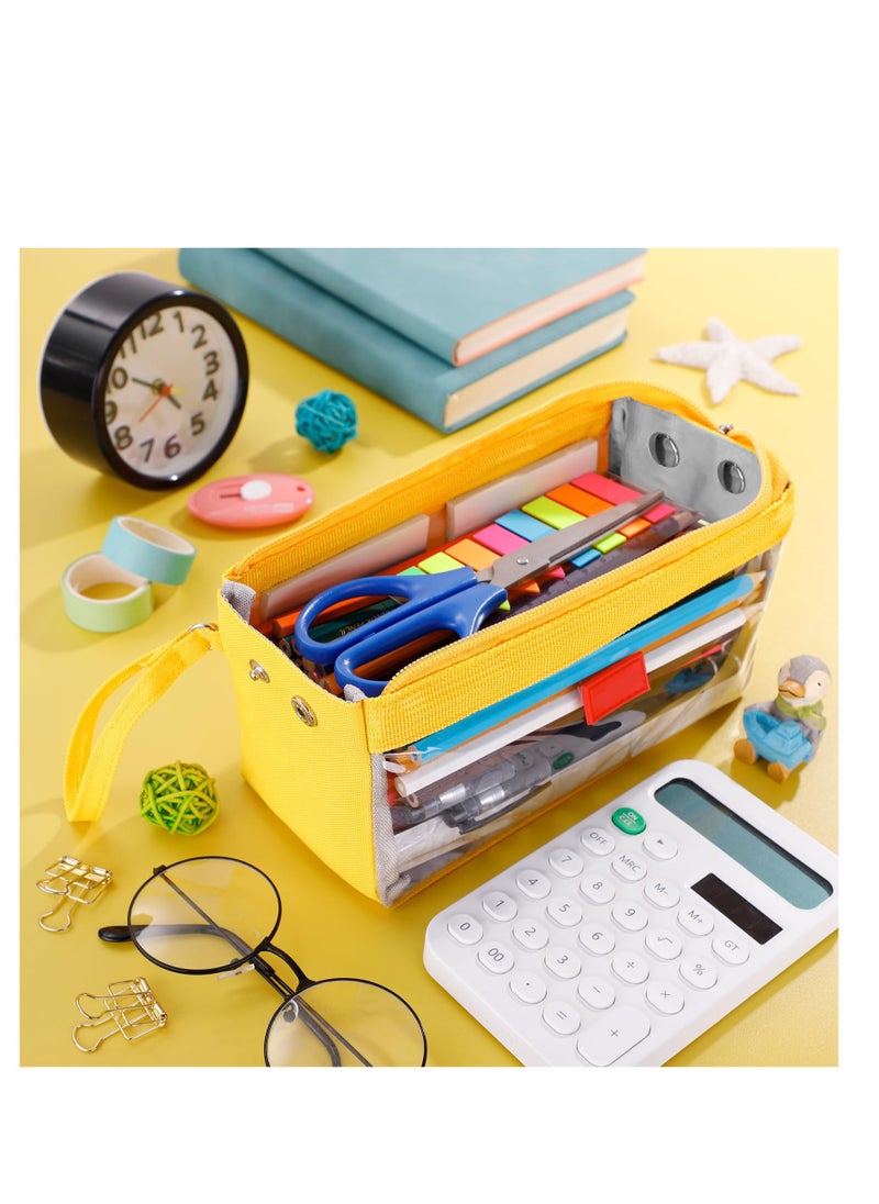 Excefore Big Capacity Pencil Pen Case, Large Pencil Pouch Clear Pen Bag, Portable Stationery Organizer, for College Teens Girls Back to School Supplies (Yellow)  - Image 3