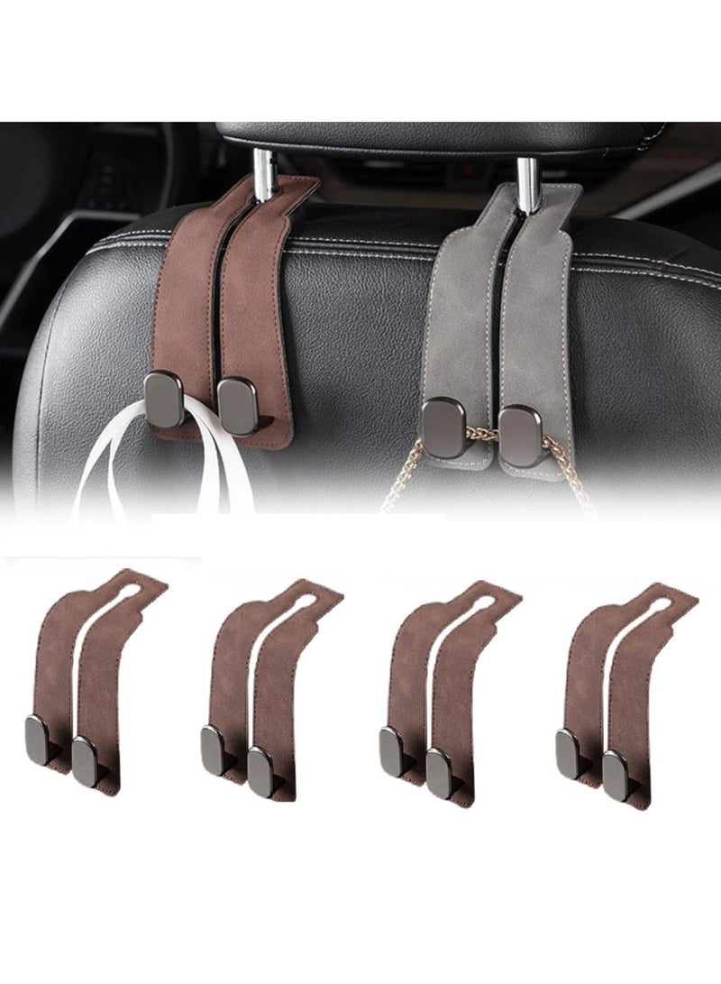 Chabeia 4pcs Brown,Leather Car Back Seat Organizer Hooks, Headrest Hooks ,Car Hand Bag Hooks, Toy Organizer Hooks,Car Seat Back Storage Hook, Car Purse Hook, Car Seat Hooks for Headrest,Purses ,Bags - Image 1