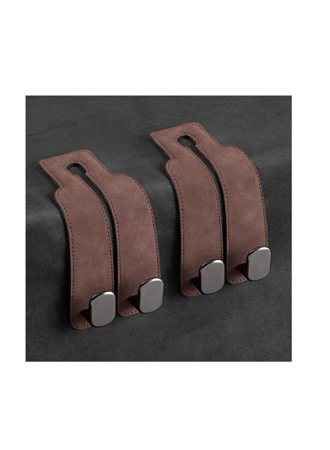 Chabeia 4pcs Brown,Leather Car Back Seat Organizer Hooks, Headrest Hooks ,Car Hand Bag Hooks, Toy Organizer Hooks,Car Seat Back Storage Hook, Car Purse Hook, Car Seat Hooks for Headrest,Purses ,Bags - Image 2