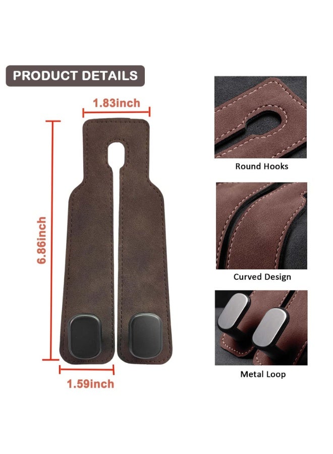 Chabeia 4pcs Brown,Leather Car Back Seat Organizer Hooks, Headrest Hooks ,Car Hand Bag Hooks, Toy Organizer Hooks,Car Seat Back Storage Hook, Car Purse Hook, Car Seat Hooks for Headrest,Purses ,Bags - Image 3
