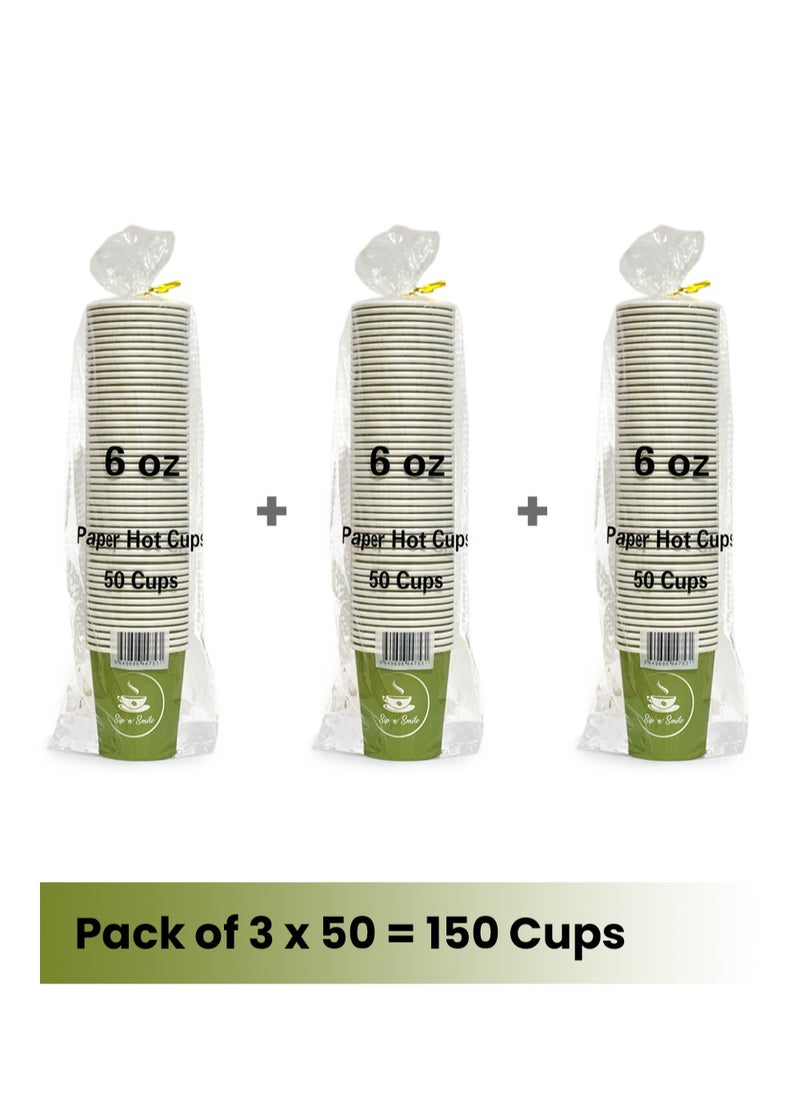 Sip 'n' Smile Value Pack Heavy Duty Disposable Paper Cups 3 X 50 Pcs (150 Pcs) 6oz