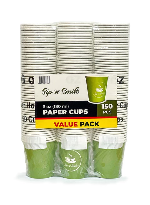 Sip 'n' Smile Value Pack Heavy Duty Disposable Paper Cups 3 X 50 Pcs (150 Pcs) 6oz