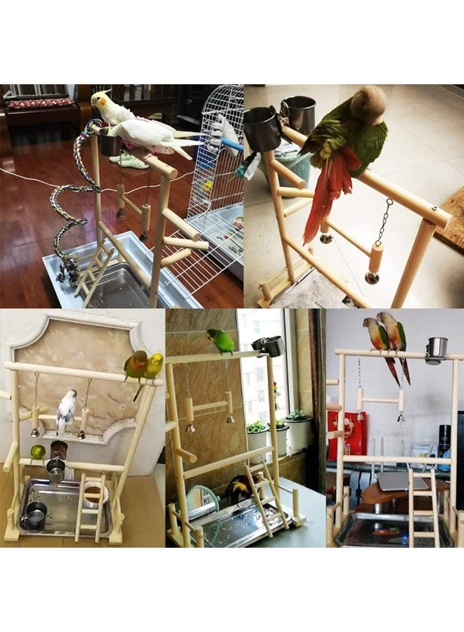 NeoStyle Bird Play Stand, Bird Playpen Exercise Gym, with Ladder Feeder Cup Bell Swing, Parrot Play Climb Gym for Parrots Conure Lovebirds (Double layer) - Image 4